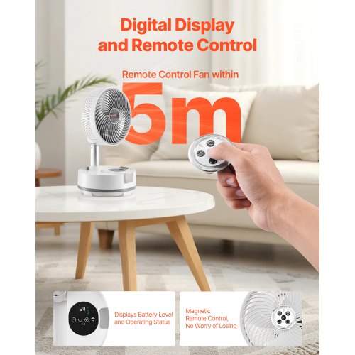 8 inch Portable Foldable Rechargeable Oscillating Fan 3in1 Battery