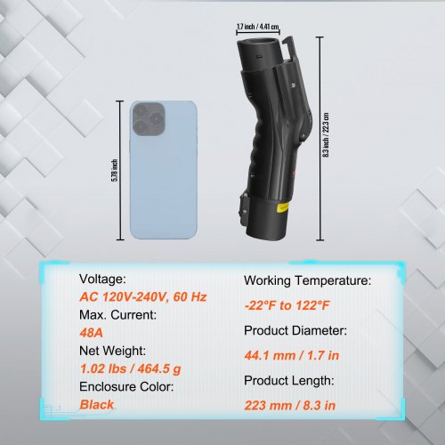 Tesla to J1772 Charging Adapter Max 48 Amp 240V J1772 EVs Charger Adapter