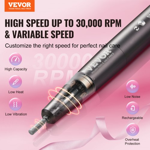 Electric Cordless Nail Drill 30000RPM VariableSpeed Rechargeable Nail E