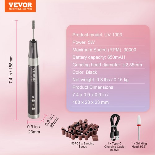 Electric Cordless Nail Drill 30000RPM VariableSpeed Rechargeable Nail E