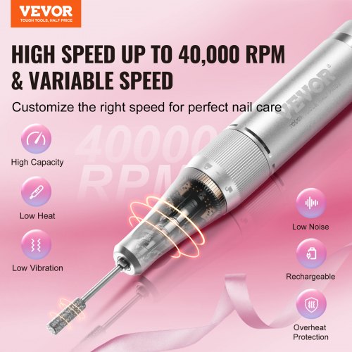 Electric Rechargeable Nail Drill 40000RPM Portable Cordless Nail E File