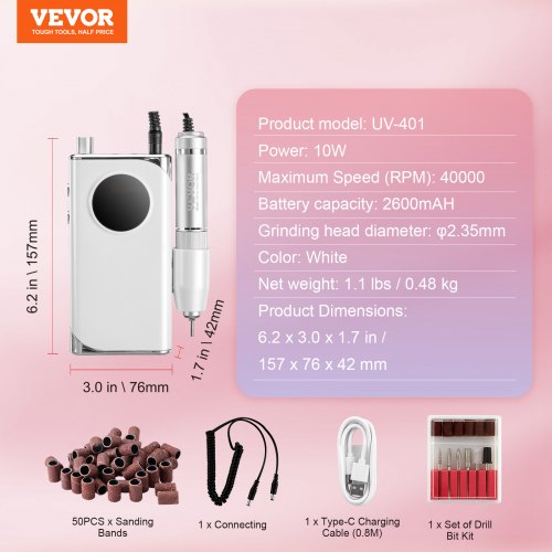 Electric Rechargeable Nail Drill 40000RPM Portable Cordless Nail E File