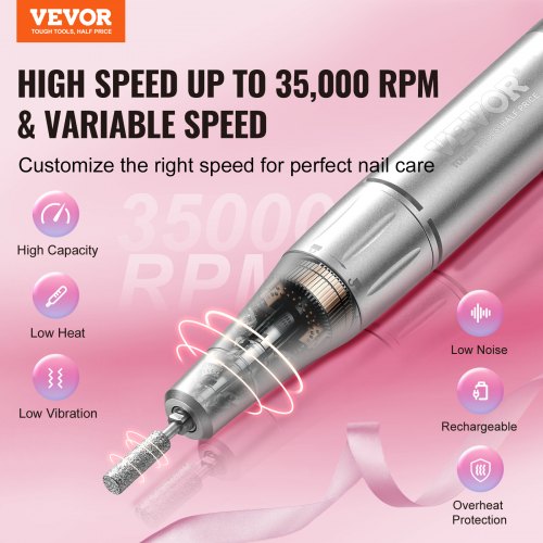 Electric Rechargeable Nail Drill 35000RPM Portable Cordless Nail E File