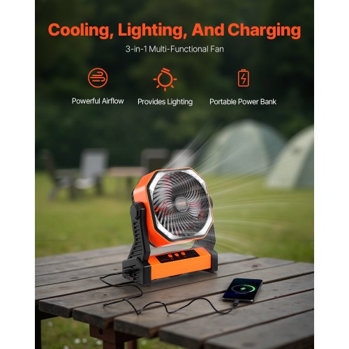 8 inch Rechargeable Camping Fan Battery Operated with Light Charging 4