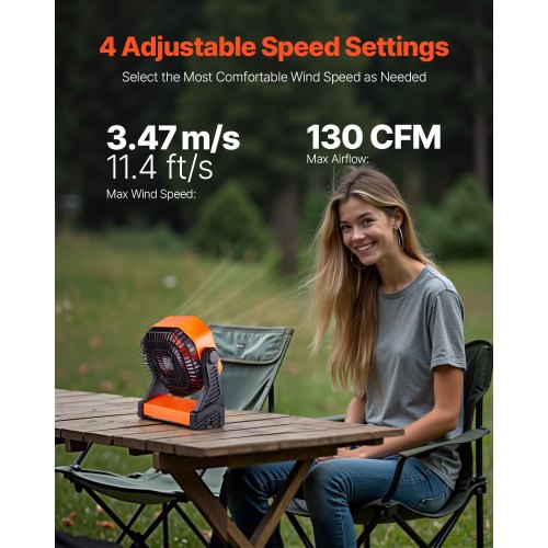 8 inch Rechargeable Camping Fan Battery Operated with Light Charging 4