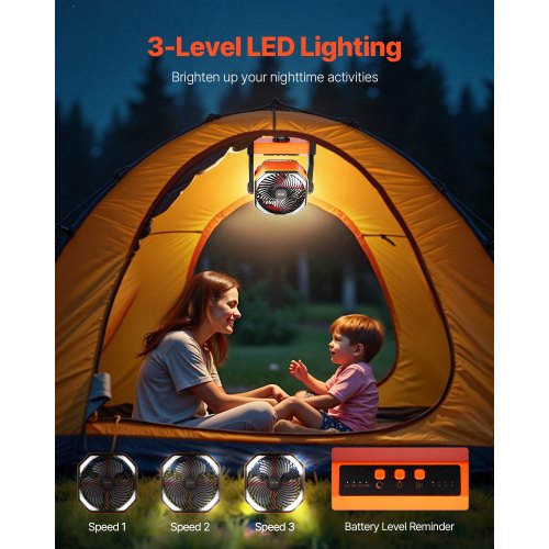 8 inch Rechargeable Camping Fan Battery Operated with Light Charging 4