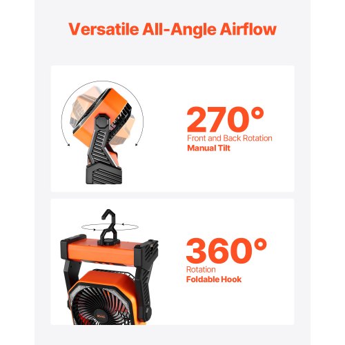 8 inch Rechargeable Camping Fan Battery Operated with Light Charging 4