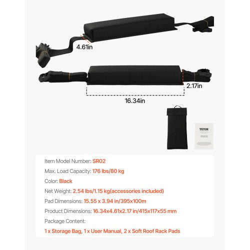 Soft Roof Rack Pads 155Inch Universal Car Roof Rack Pads 176LBS Loading