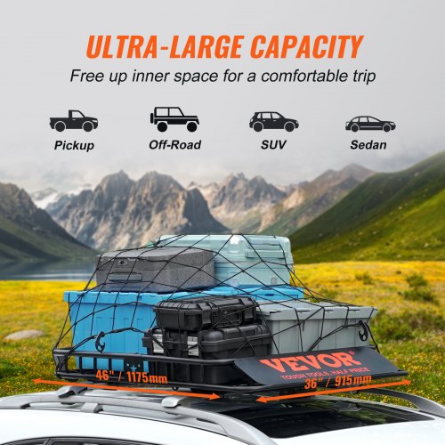 Roof Rack Cargo Basket 46 x 36 x 45 Rooftop Cargo Carrier Heavyduty