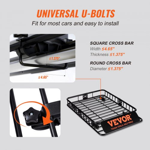 Roof Rack Cargo Basket 46 x 36 x 45 Rooftop Cargo Carrier Heavyduty