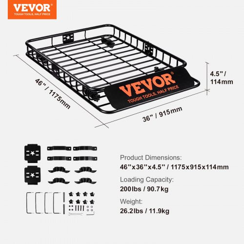 Roof Rack Cargo Basket 46 x 36 x 45 Rooftop Cargo Carrier Heavyduty