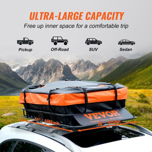 Roof Rack Cargo Basket 51 x 36 x 5 Rooftop Cargo Carrier w 15 Cu Ft