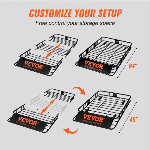 Roof Rack Cargo Basket 64 x 39 x 6 Rooftop Cargo Carrier with Extension