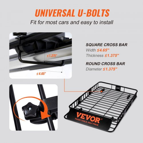 Roof Rack Cargo Basket 64 x 39 x 6 Rooftop Cargo Carrier with Extension