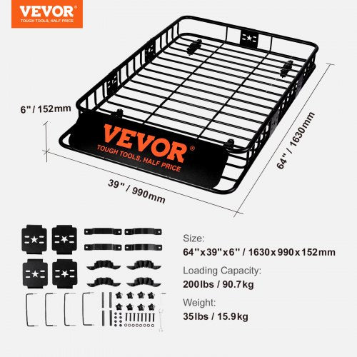Roof Rack Cargo Basket 64 x 39 x 6 Rooftop Cargo Carrier with Extension