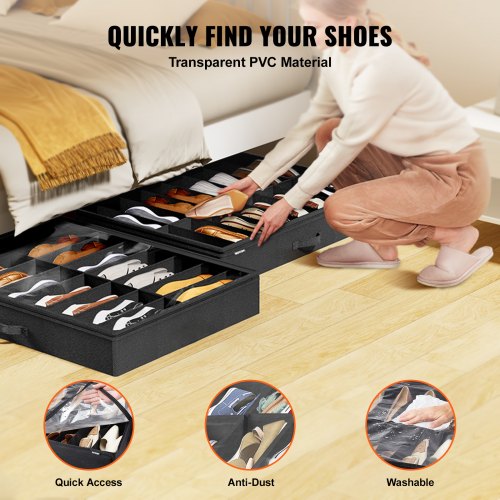 Under Bed Shoe Storage Organizer Set of 2 Total 32 Compartments Underbed