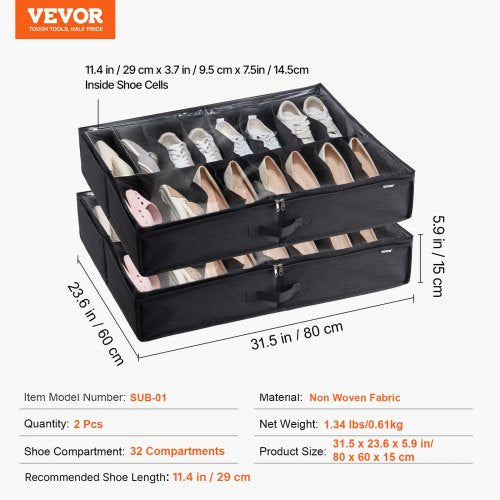 Under Bed Shoe Storage Organizer Set of 2 Total 32 Compartments Underbed