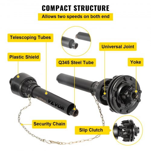 PTO Shaft 138” 6 Spline Tractor and Implement Ends PTO Driveline Shaft