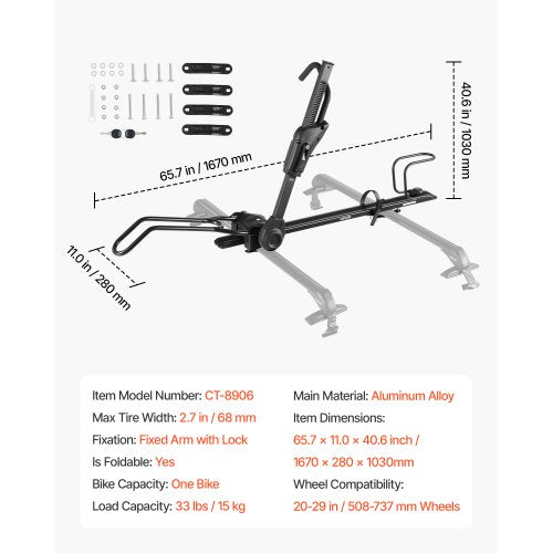 Roof Bike Rack 33 lbs Capacity Foldable Upright Roof Mount Bicycle Rack