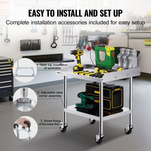 Stainless Steel Work Table 24 x 28 x 30 Inch Commercial Food Prep Worktable