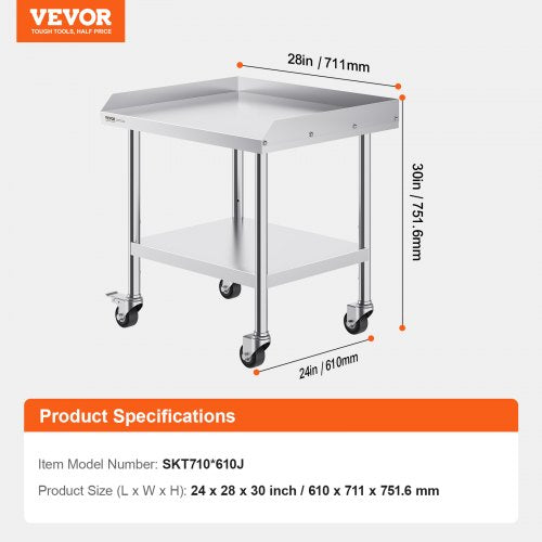 Stainless Steel Work Table 24 x 28 x 30 Inch Commercial Food Prep Worktable