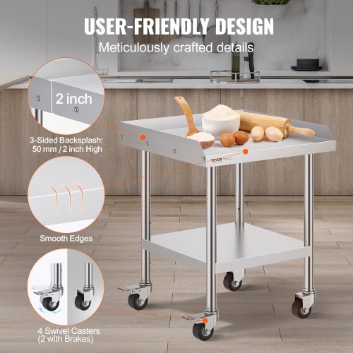 Stainless Steel Work Table 24 x 24 x 30 Inch Commercial Food Prep Worktable