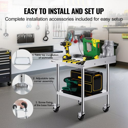 Stainless Steel Work Table 24 x 24 x 30 Inch Commercial Food Prep Worktable