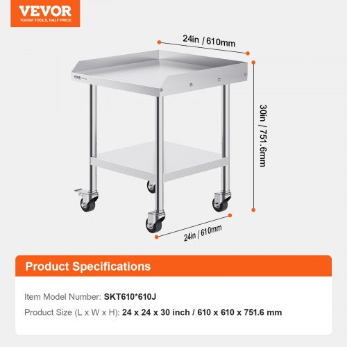 Stainless Steel Work Table 24 x 24 x 30 Inch Commercial Food Prep Worktable