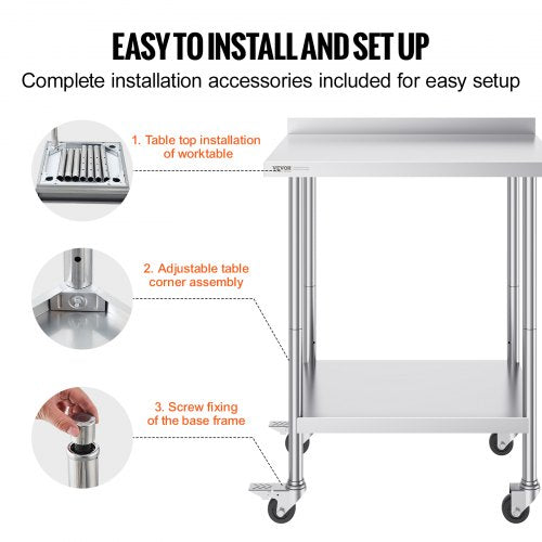 24 x 30 x 40 Inch Stainless Steel Work Table Commercial Food Prep Worktable