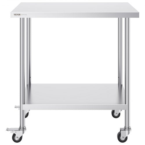 Stainless Steel Work Table 24 x 36 x 38 Inch with 4 Wheels 3 Adjustable