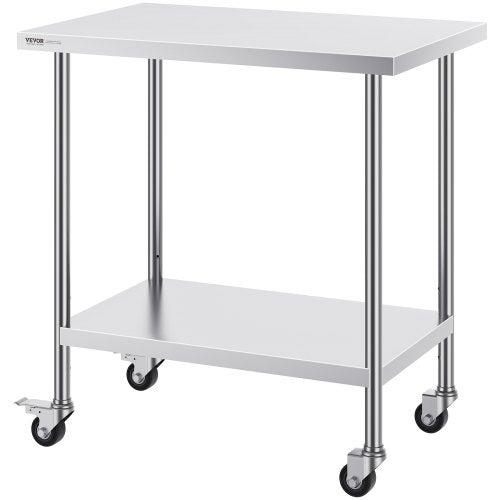 Stainless Steel Work Table 24 x 36 x 38 Inch with 4 Wheels 3 Adjustable