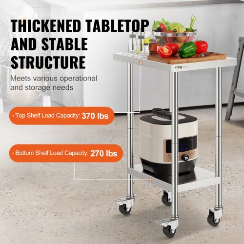 Stainless Steel Work Table 24 x 18 x 38 Inch with 4 Wheels 3 Adjustable