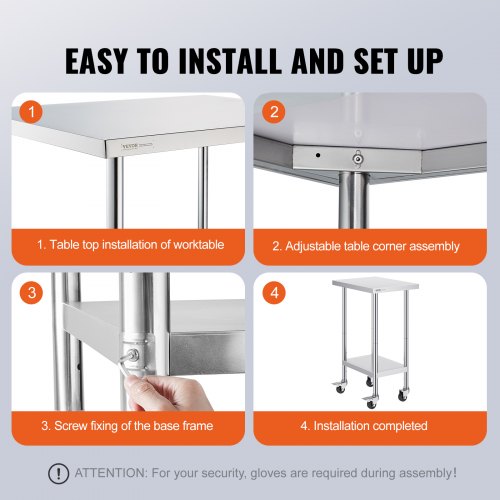 Stainless Steel Work Table 24 x 18 x 38 Inch with 4 Wheels 3 Adjustable