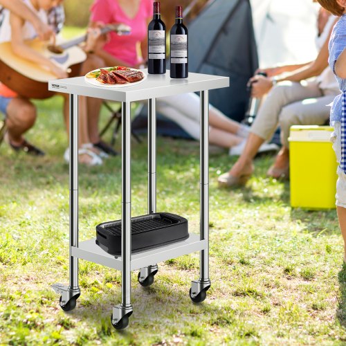 Stainless Steel Work Table 24 x 18 x 38 Inch with 4 Wheels 3 Adjustable