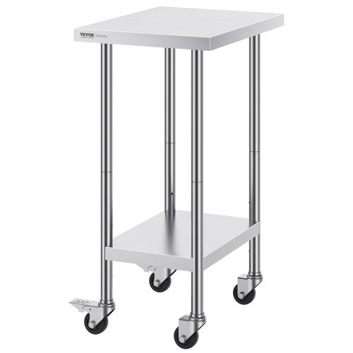 Stainless Steel Work Table 24 x 18 x 38 Inch with 4 Wheels 3 Adjustable