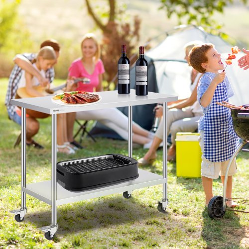 Stainless Steel Work Table 24 x 48 x 38 Inch with 4 Wheels 3 Adjustable