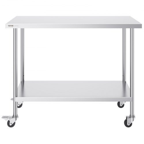 Stainless Steel Work Table 24 x 48 x 38 Inch with 4 Wheels 3 Adjustable