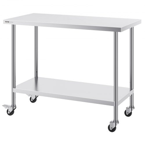 Stainless Steel Work Table 24 x 48 x 38 Inch with 4 Wheels 3 Adjustable