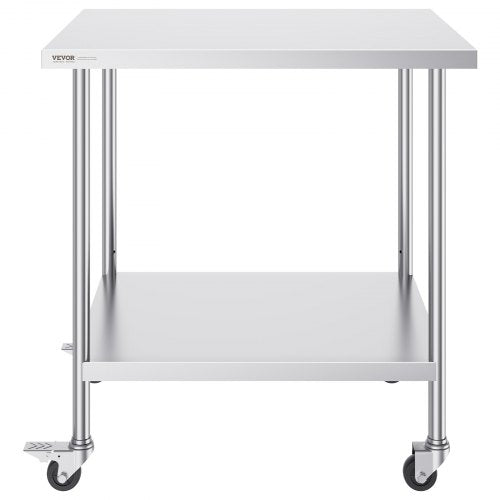 Stainless Steel Work Table 30 x 36 x 38 Inch with 4 Wheels 3 Adjustable