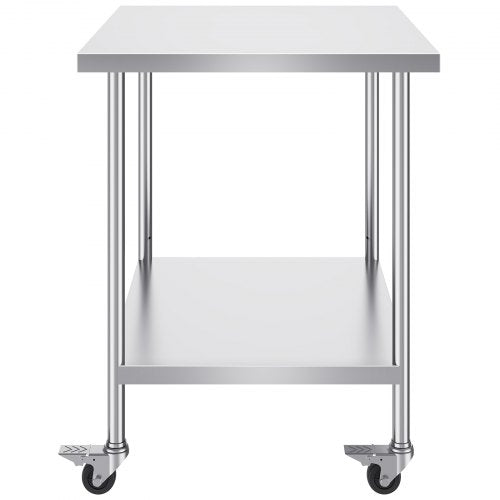 Stainless Steel Work Table 30 x 36 x 38 Inch with 4 Wheels 3 Adjustable