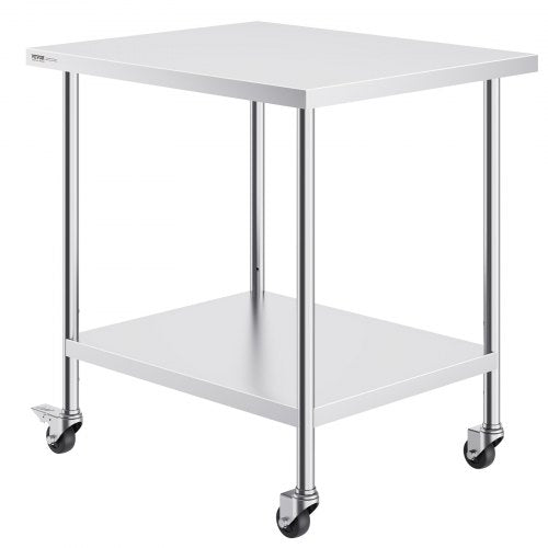 Stainless Steel Work Table 30 x 36 x 38 Inch with 4 Wheels 3 Adjustable
