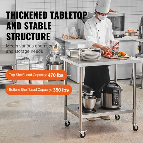 Stainless Steel Work Table 30 x 18 x 38 Inch with 4 Wheels 3 Adjustable
