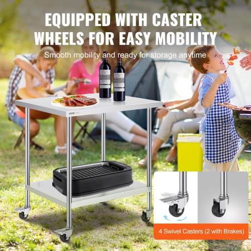 Stainless Steel Work Table 30 x 18 x 38 Inch with 4 Wheels 3 Adjustable