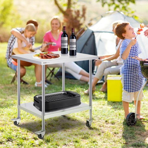 Stainless Steel Work Table 30 x 18 x 38 Inch with 4 Wheels 3 Adjustable