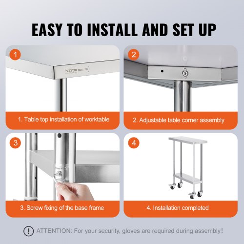 Stainless Steel Work Table 30 x 12 x 38 Inch with 4 Wheels 3 Adjustable
