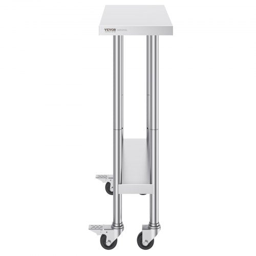 Stainless Steel Work Table 30 x 12 x 38 Inch with 4 Wheels 3 Adjustable