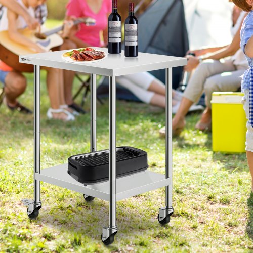 Stainless Steel Work Table 24 x 30 x 38 Inch with 4 Wheels 3 Adjustable