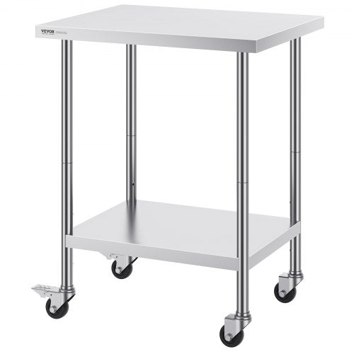 Stainless Steel Work Table 24 x 30 x 38 Inch with 4 Wheels 3 Adjustable