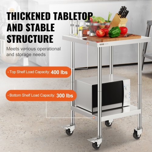 Stainless Steel Work Table 24 x 24 x 38 Inch 700 LBS Load Capacity with 4