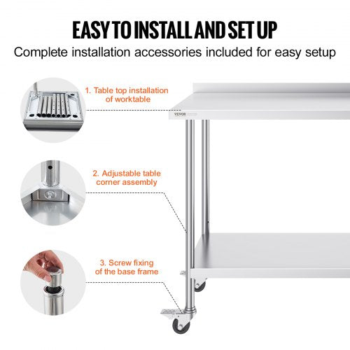 24 x 48 x 40 Inch Stainless Steel Work Table Commercial Food Prep Worktable